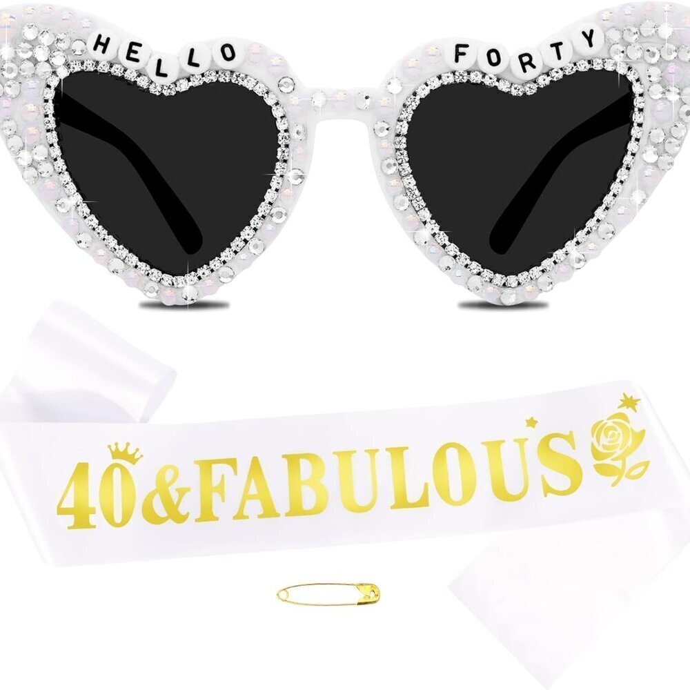 40th Birthday Decorations Women Set Sunglasses Sash for Bday Party Accessory